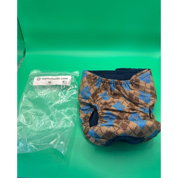 Barkerwear Argyle Dog Diaper Wrap Medium Blue & Brown Cotton Blend - Picture 2 of 4
